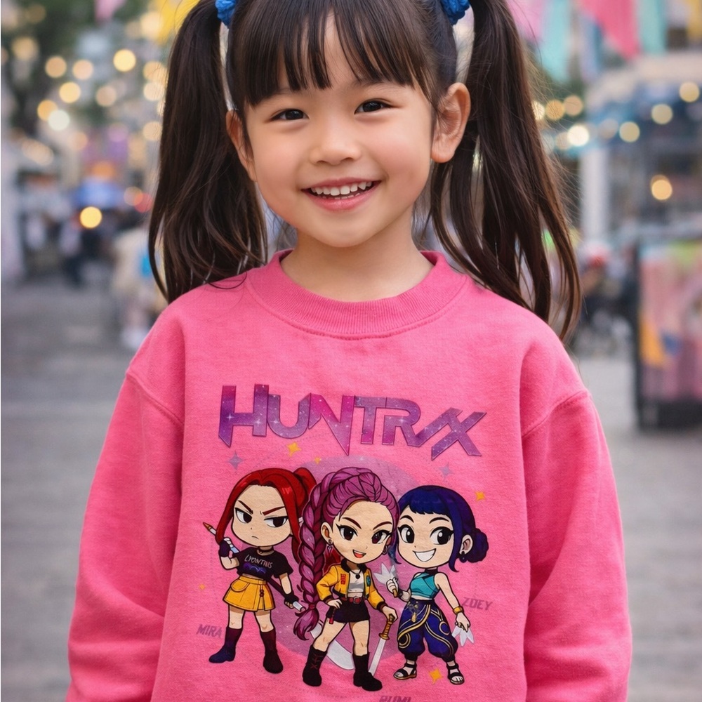 Kids Pink K Pop Character Sweatshirt. Size-YS. Bright Pink | Anime | Dopamine